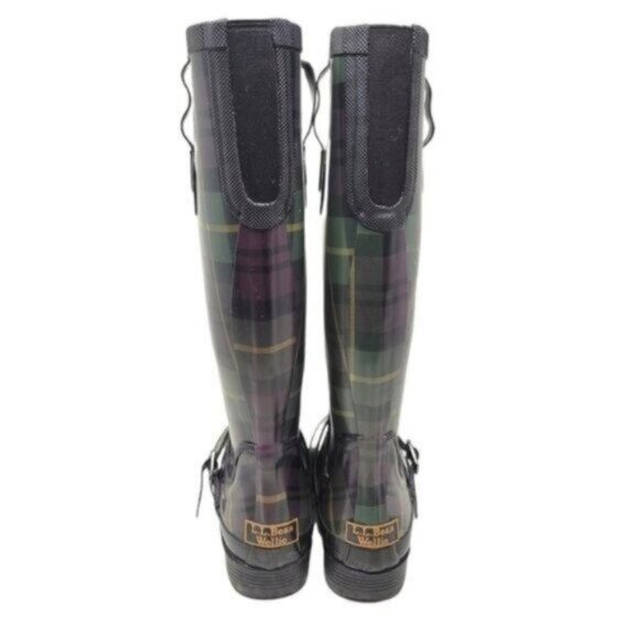 L.L. Bean | Womens Wellies Rain Boots Plaid Purple Green - Picture 4 of 14